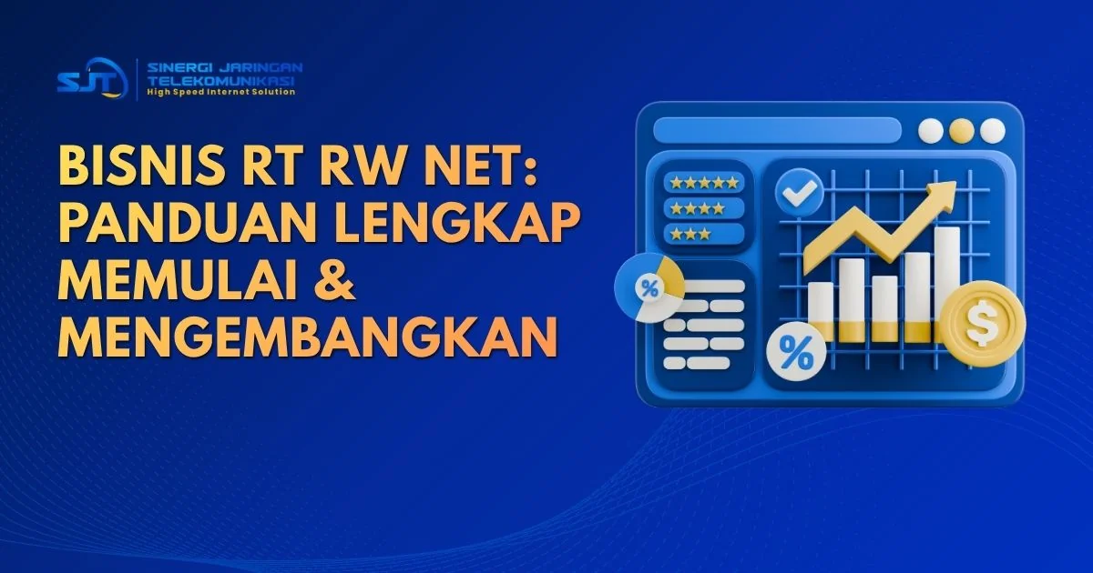 Ilustrasi bisnis RT RW NET dengan infrastruktur jaringan modern